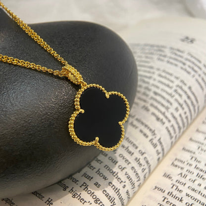 [Basjewels]CLOVER 25MM NECKLACE GOLD ONYX