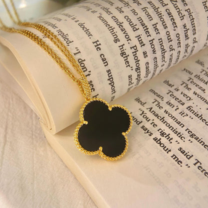 [Basjewels]CLOVER 25MM NECKLACE GOLD ONYX