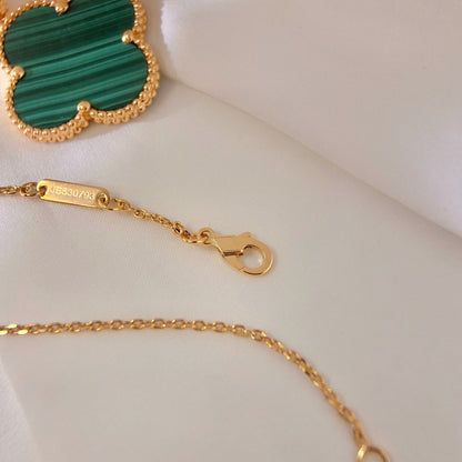 [Basjewels]CLOVER 25MM MALACHITE GOLD NECKLACE