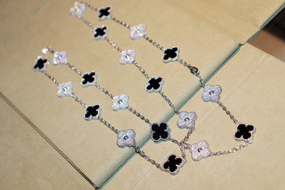 [Basjewels]CLOVER 20 MOTIFS ONYX DIAMOND SILVER