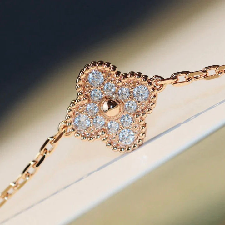 [baslovejewels]CLOVER 20 MOTIFS DARK MOP DIAMOND  NECKLACE