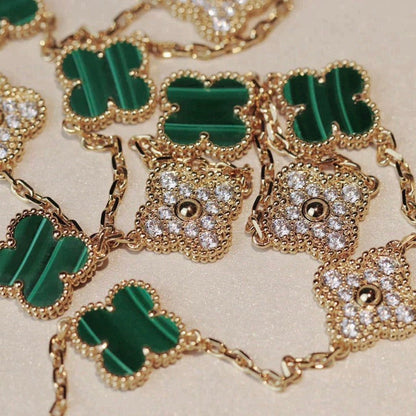 [Basjewels]CLOVER 20 MOTIFS MALACHITE DIAMOND NECKLACE