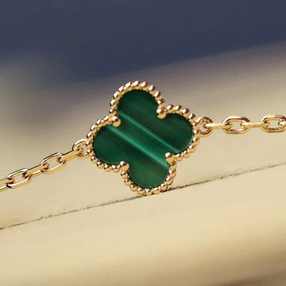 [Basjewels]CLOVER 20 MOTIFS MALACHITE DIAMOND NECKLACE