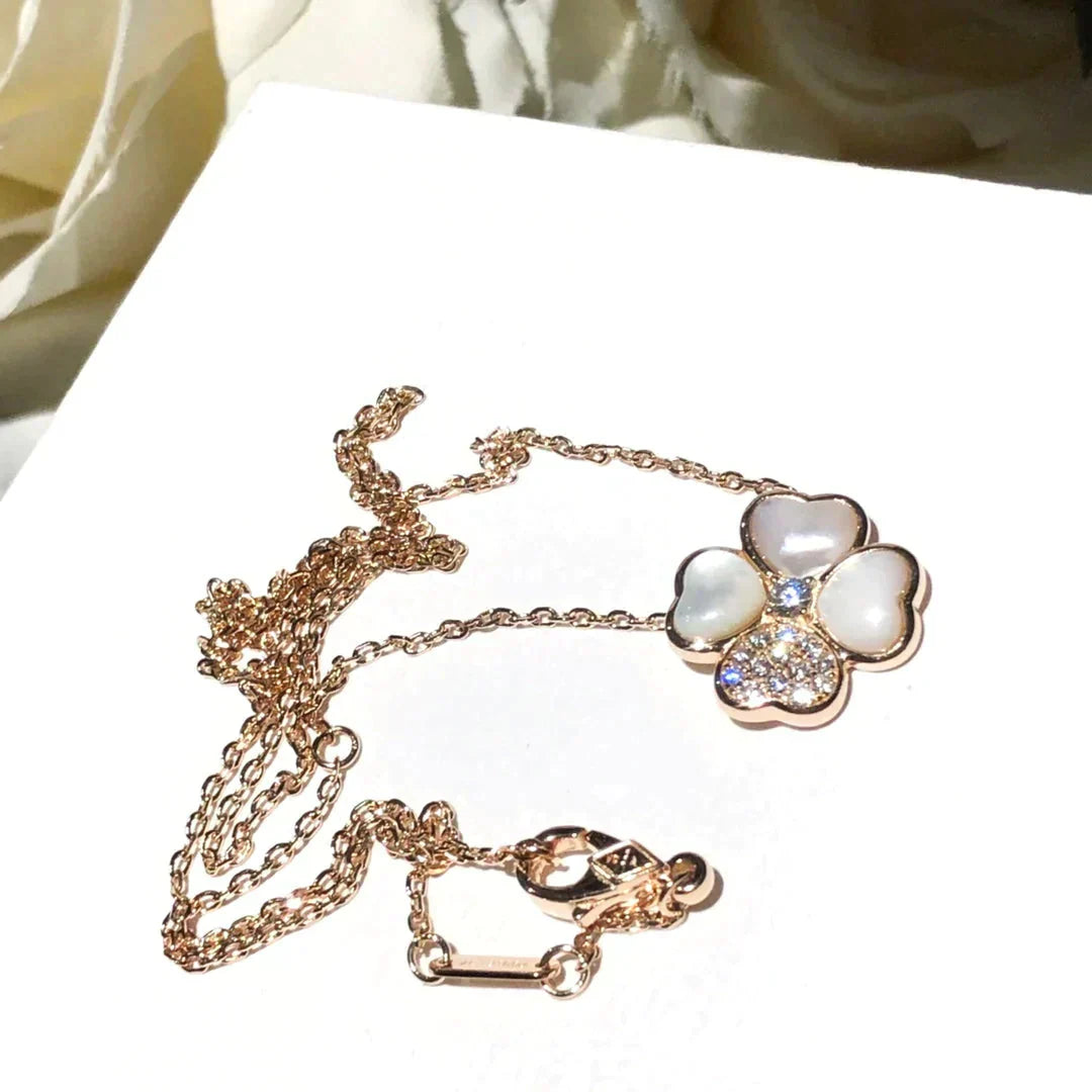 [Basjewels]CLOVER MOP DIAMOND ROSE GOLD NECKLACE