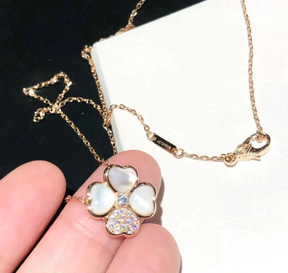 [Basjewels]CLOVER MOP DIAMOND ROSE GOLD NECKLACE