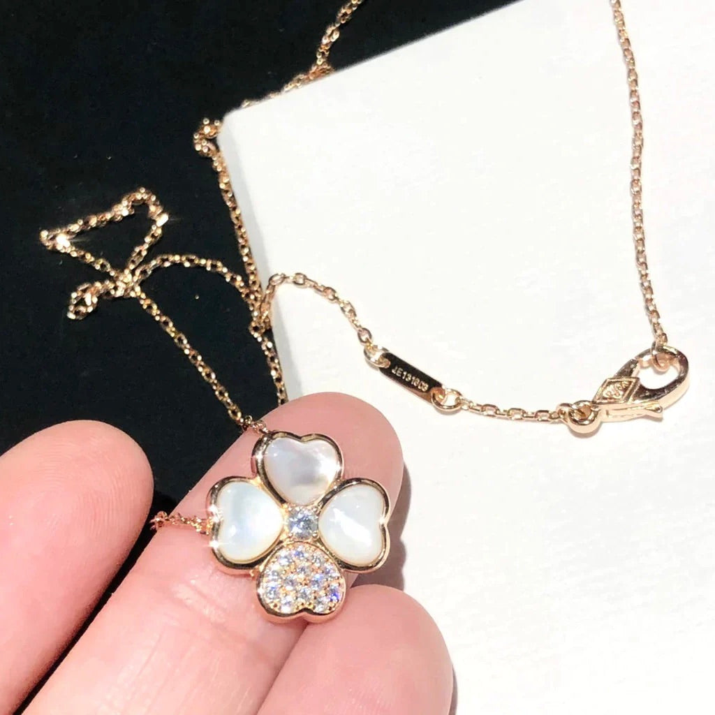 [Basjewels]CLOVER MOP DIAMOND ROSE GOLD NECKLACE