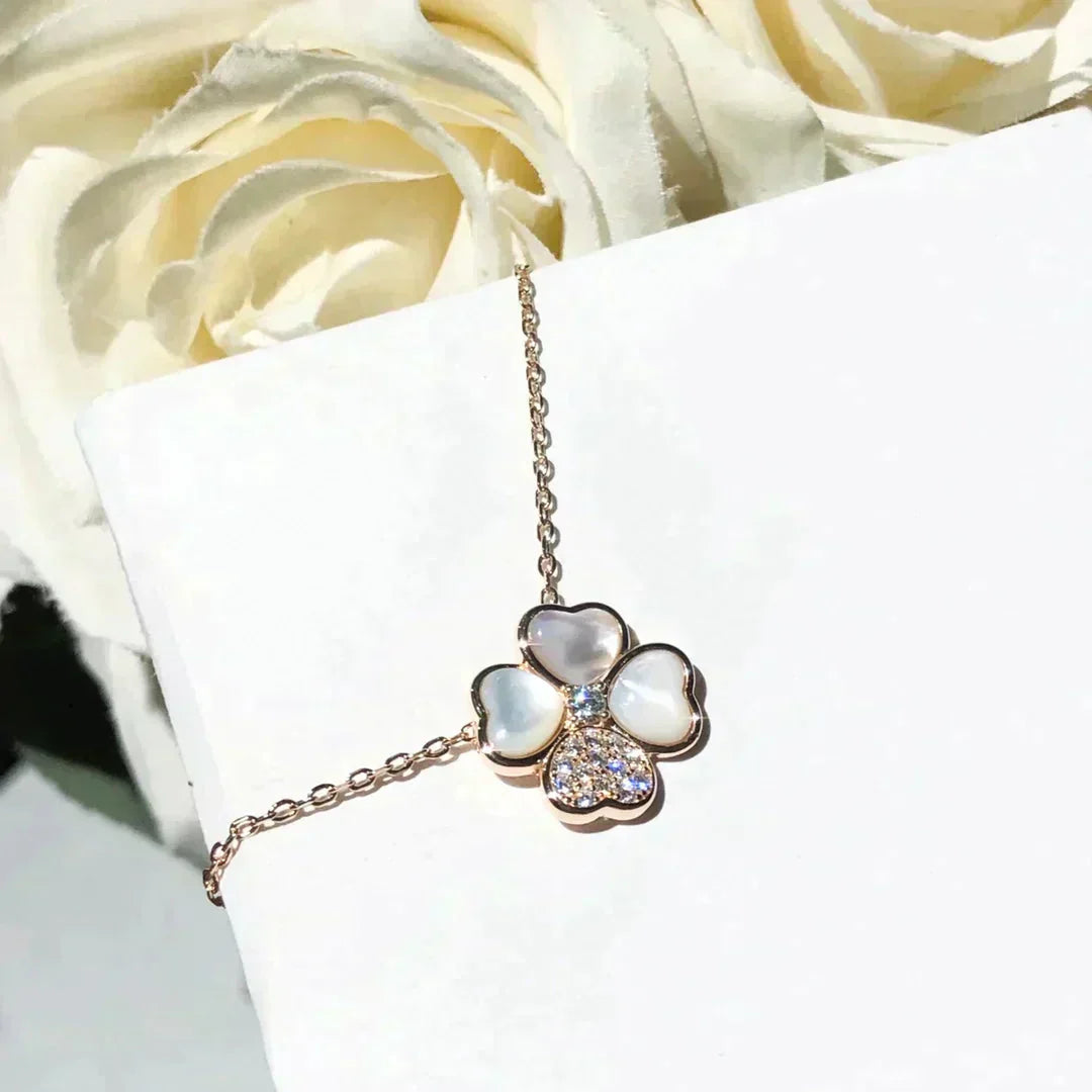 [Basjewels]CLOVER MOP DIAMOND ROSE GOLD NECKLACE