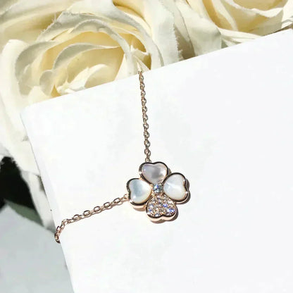 [Basjewels]CLOVER MOP DIAMOND ROSE GOLD NECKLACE