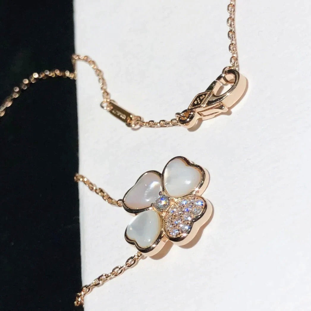 [Basjewels]CLOVER MOP DIAMOND ROSE GOLD NECKLACE