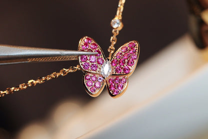 [Basjewels]BUTTERFLY RED DIAMOND ROSE GOLD NECKLACE