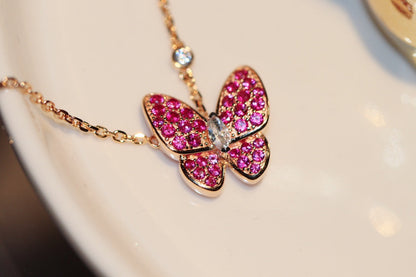 [Basjewels]BUTTERFLY RED DIAMOND ROSE GOLD NECKLACE