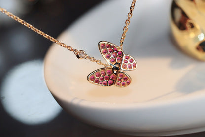 [Basjewels]BUTTERFLY RED DIAMOND ROSE GOLD NECKLACE