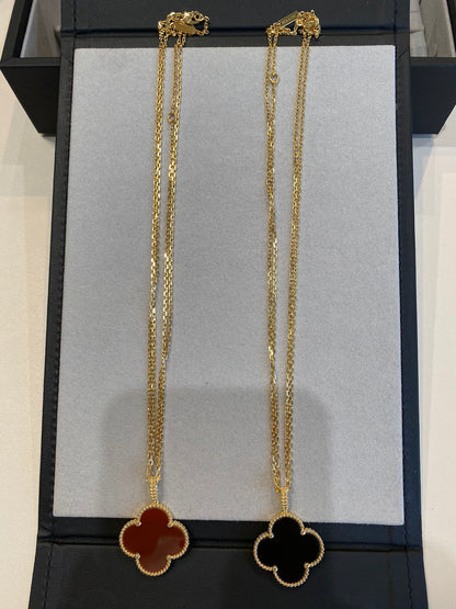 [Basjewels]CLOVER 25MM NECKLACE GOLD CARNELIAN