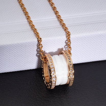 [Basjewels]ZERO 1 WHITE CERAMIC PINK GOLD DIAMOND NECKLACE