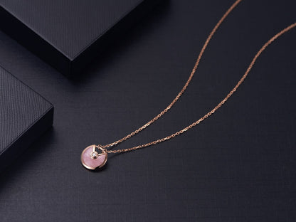 [Basjewels]AMULETTE ROSE GOLD PINK MOP NECKLACE