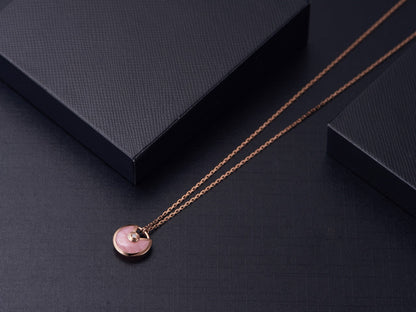 [Basjewels]AMULETTE ROSE GOLD PINK MOP NECKLACE