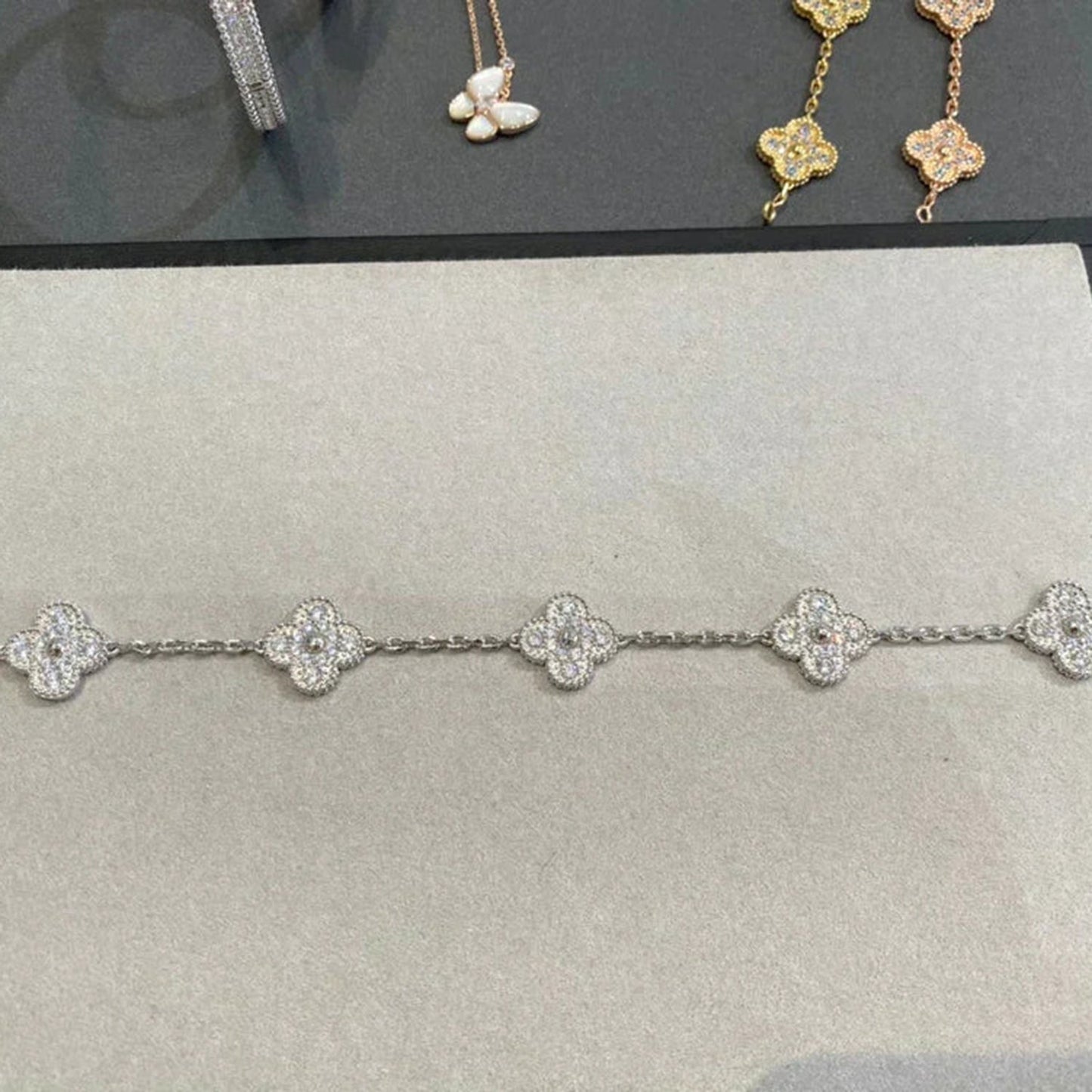 [Basjewels]CLOVER 5 MOTIFS  DIAMOND BRACELET SILVER