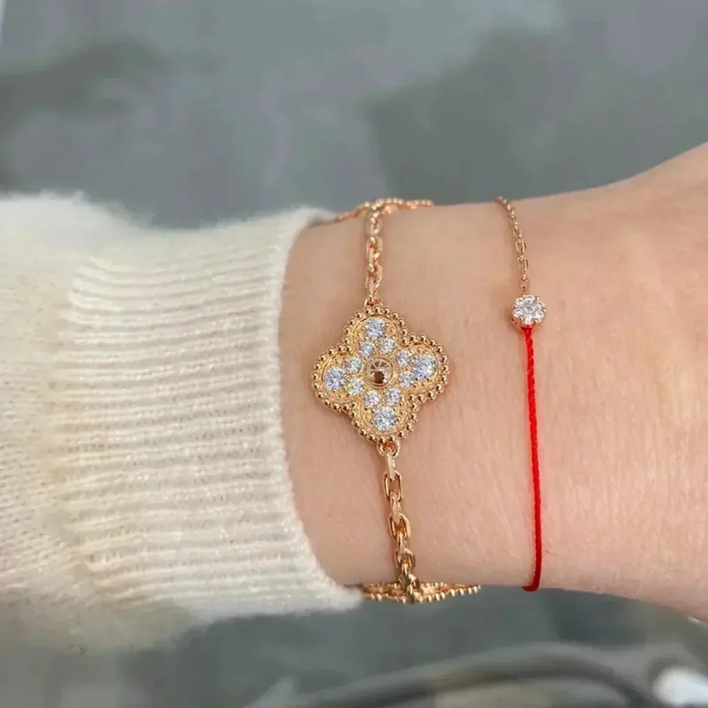 [Basjewels]CLOVER 5 MOTIFS  FULL DIAMOND BRACELET