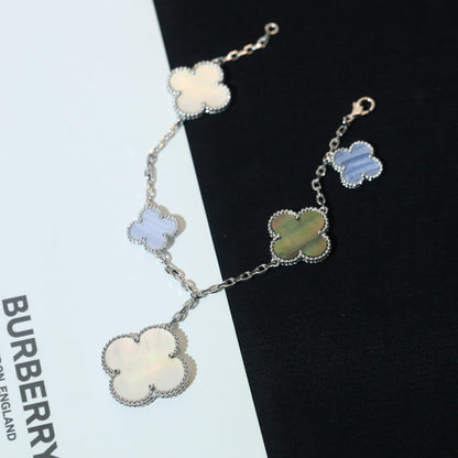 [Basjewels]CLOVER BRACELET 5 MOTIFS MOP CHALCEDONY SILVER