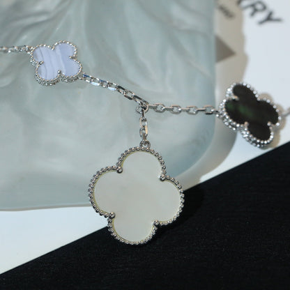 [Basjewels]CLOVER BRACELET 5 MOTIFS MOP CHALCEDONY SILVER