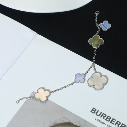 [Basjewels]CLOVER BRACELET 5 MOTIFS MOP CHALCEDONY SILVER