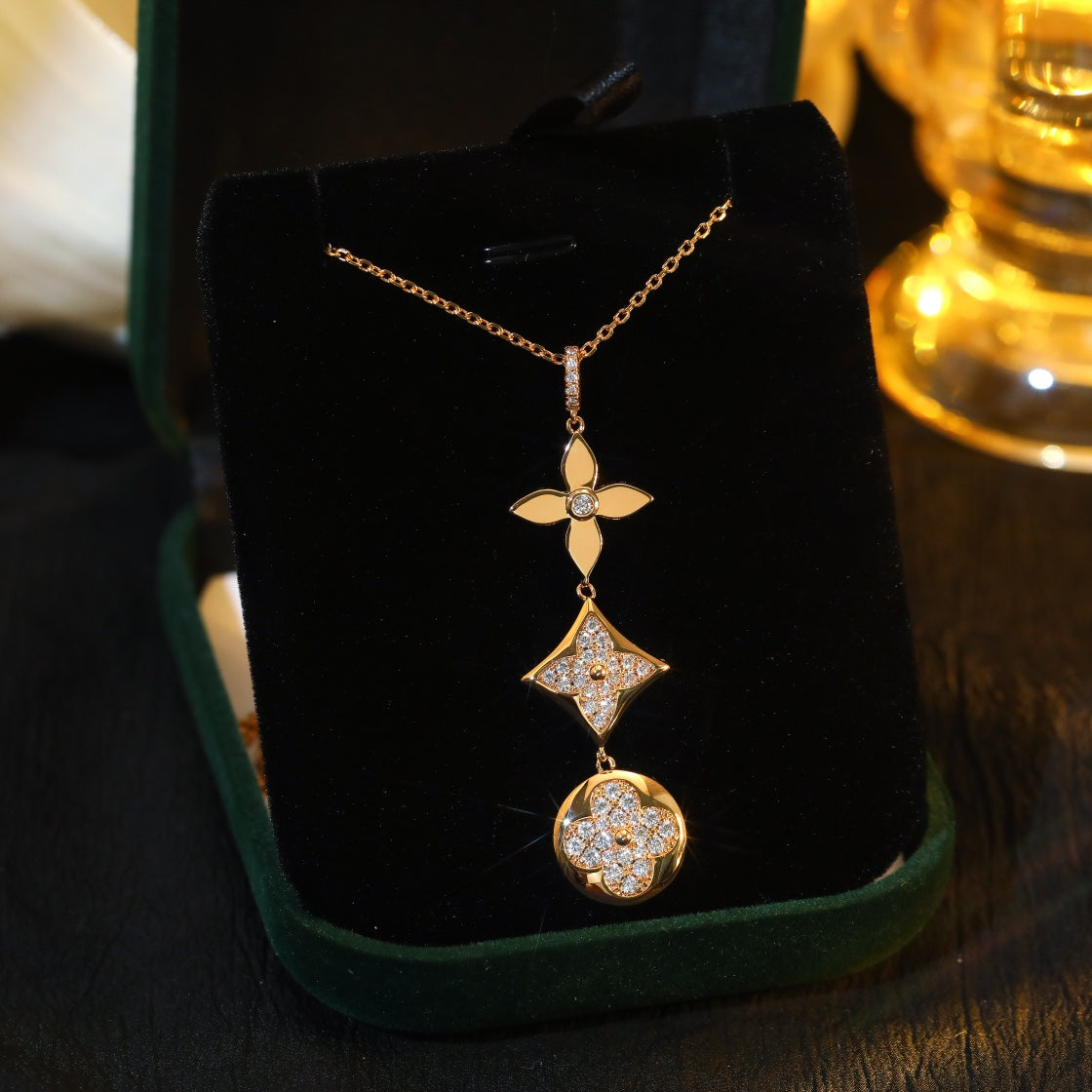 [Basjewels]STAR AND SUN DIAMOND PINK GOLD NECKLACE