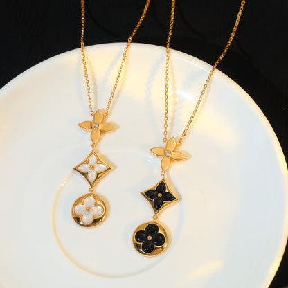 [Basjewels]STAR AND SUN ONYX PINK GOLD NECKLACE