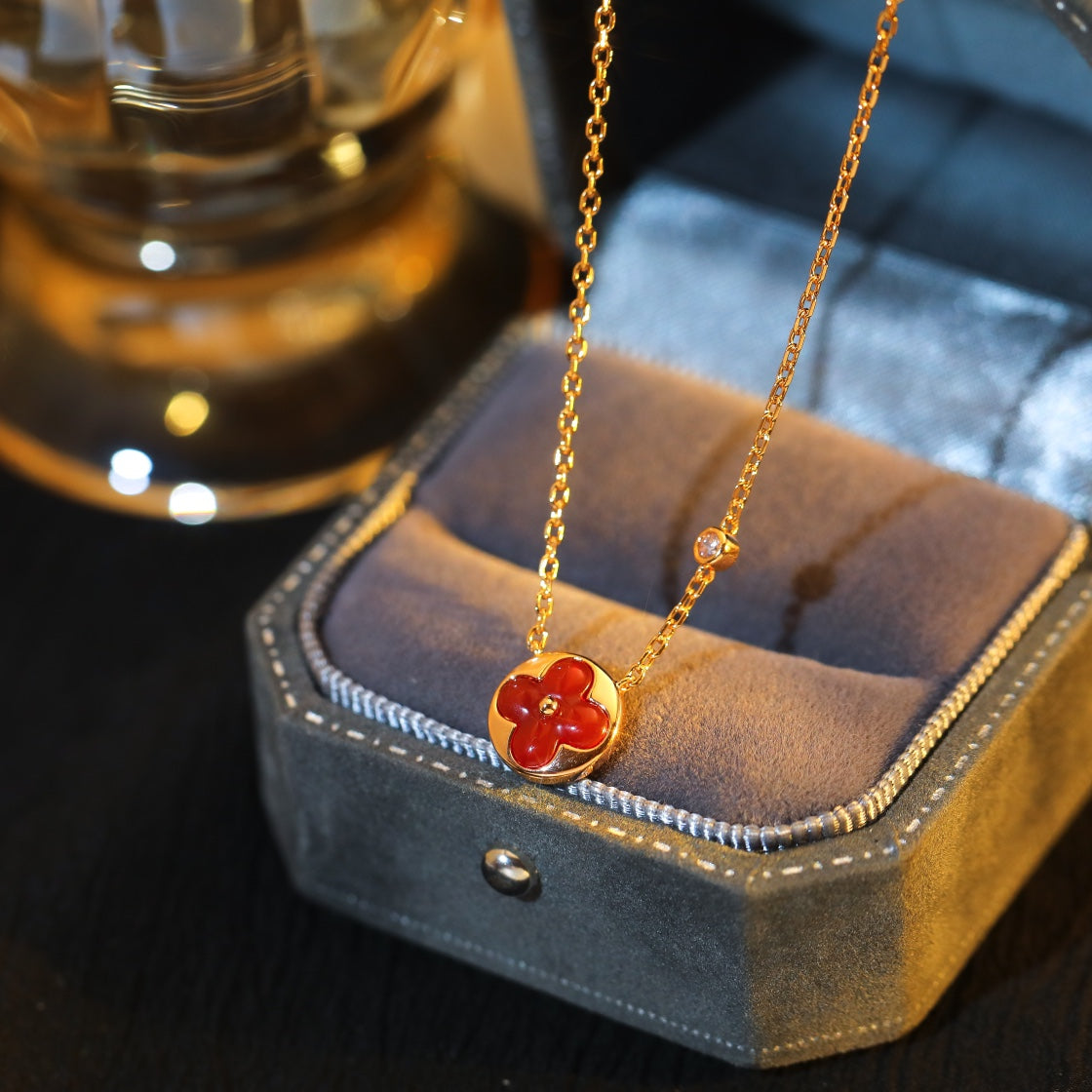 [baslovejewels]SUN PEDANT PINK GOLD 1 DIAMOND NECKLACE
