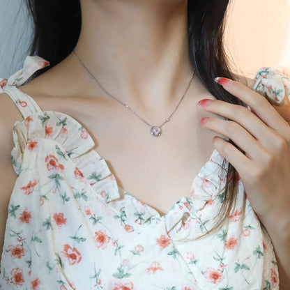 [Basjewels]SUN PEDANT PINK GOLD 1 DIAMOND NECKLACE