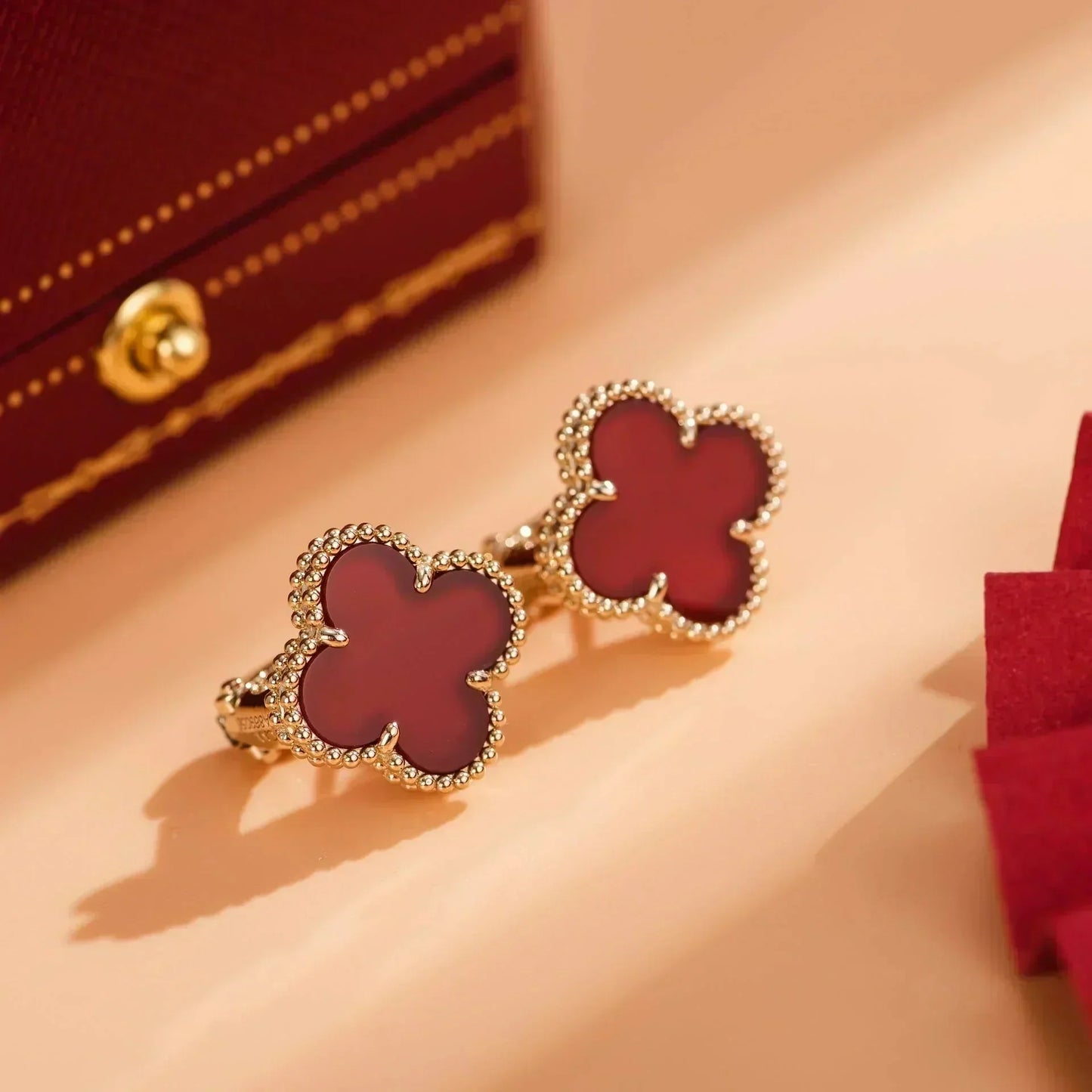 [Basjewels]CLOVER MEDIUM 1 MOTIFS CARNELIAN  EARRINGS