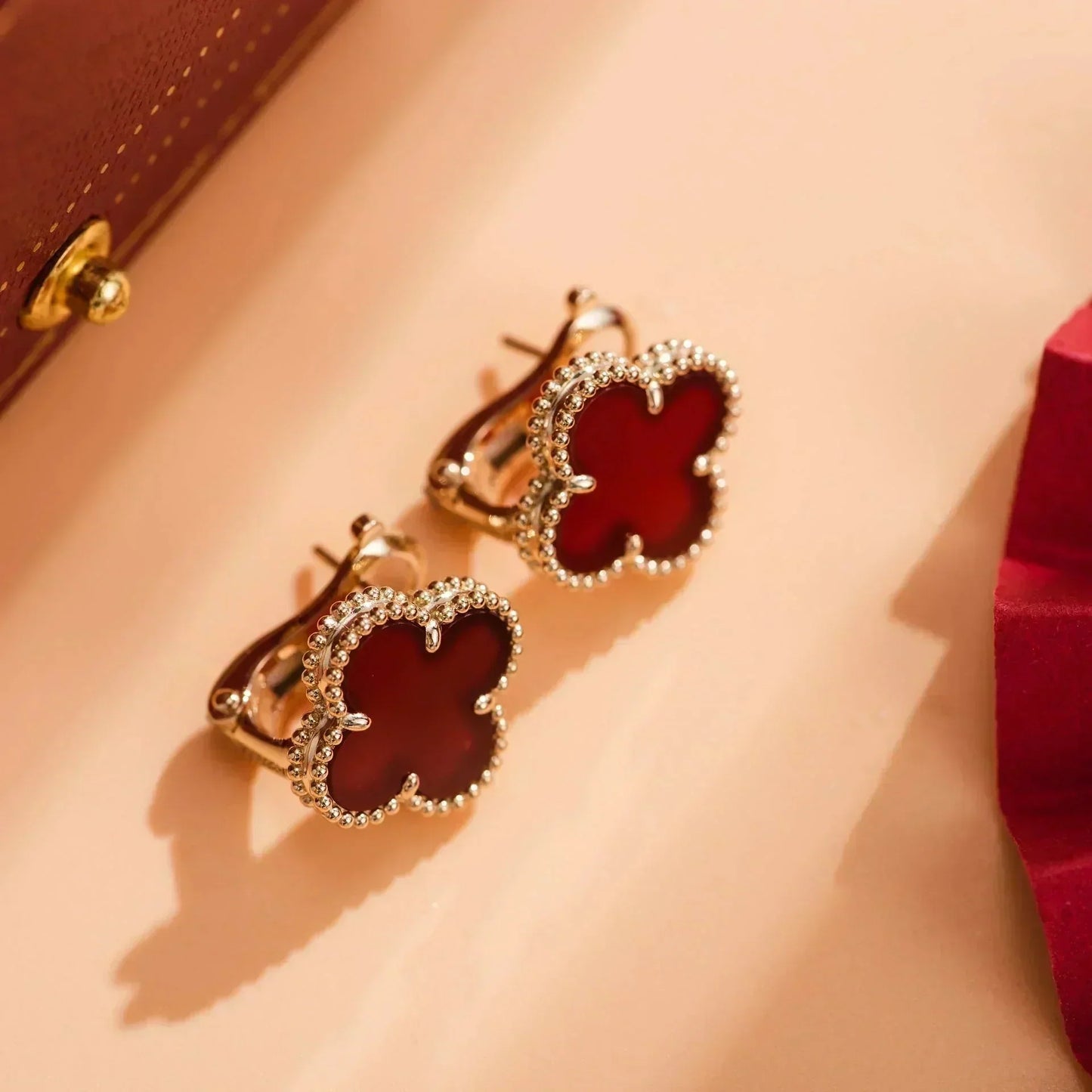 [Basjewels]CLOVER MEDIUM 1 MOTIFS CARNELIAN  EARRINGS