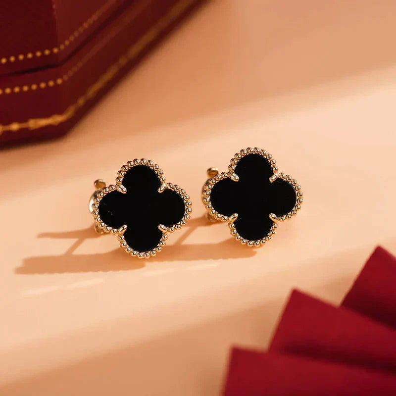 [Basjewels]CLOVER MEDIUM 1 MOTIFS  ONYX STUD EARRINGS