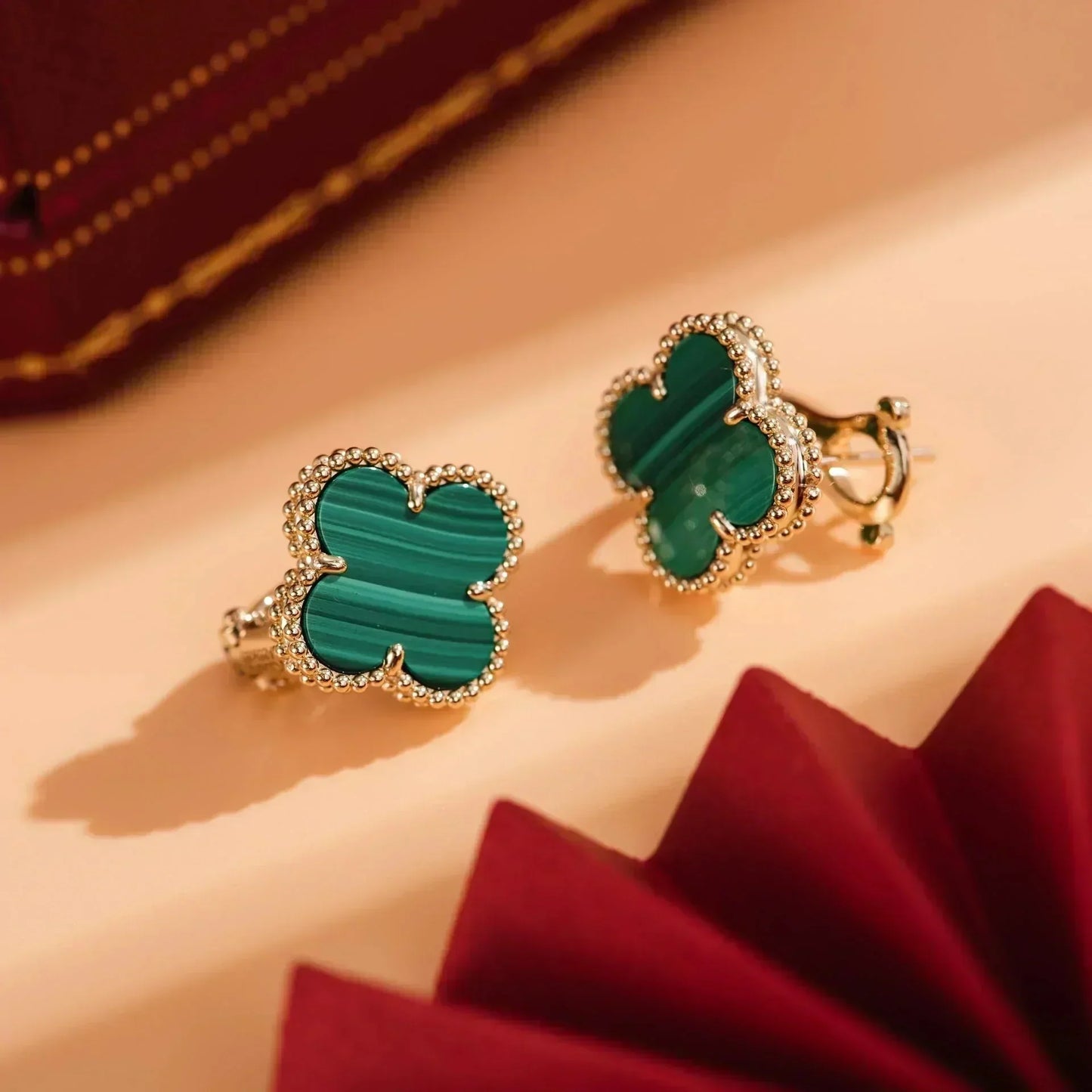 [Basjewels]CLOVER MEDIUM 1 MOTIFS MALACHITE  EARRINGS