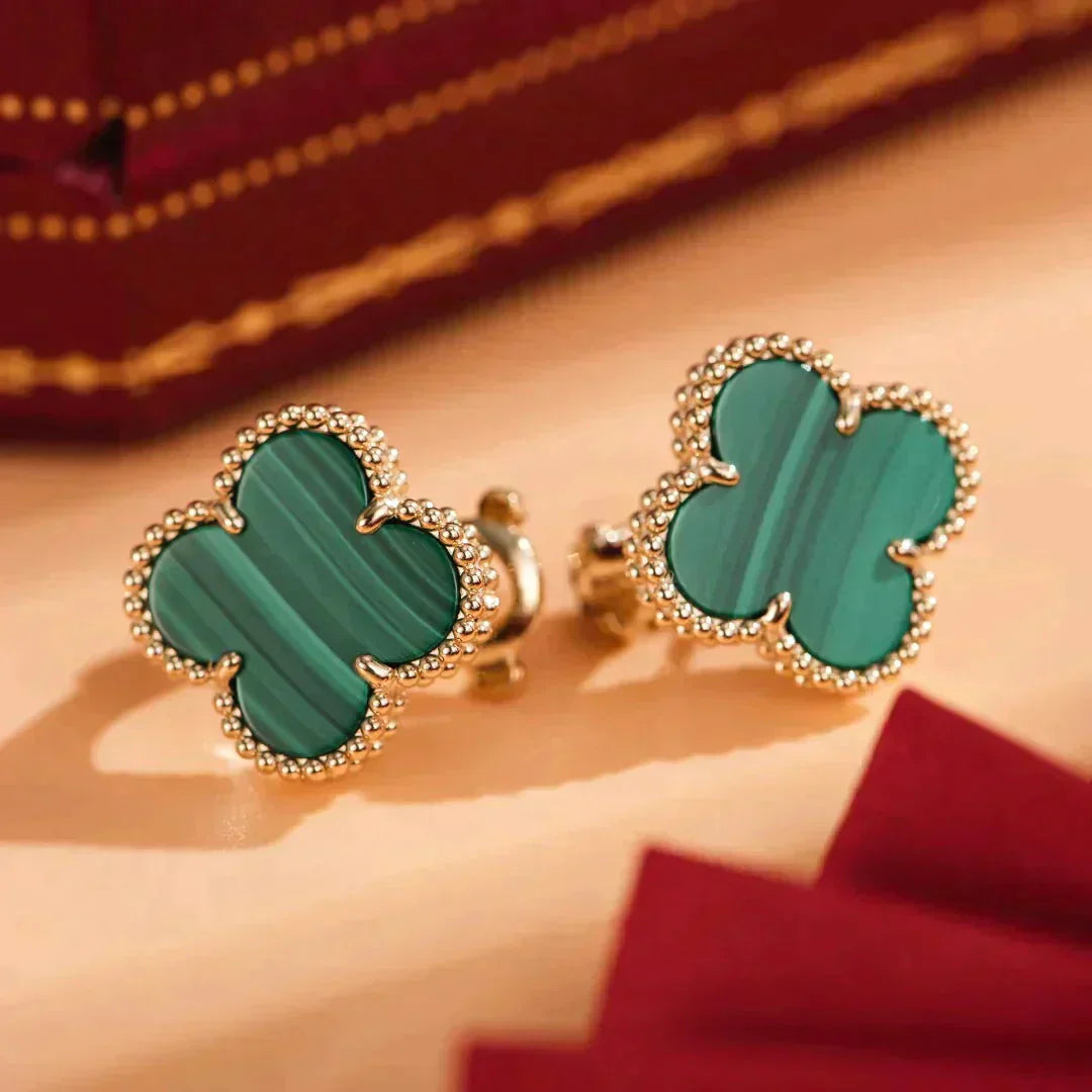 [Basjewels]CLOVER MEDIUM 1 MOTIFS MALACHITE  EARRINGS