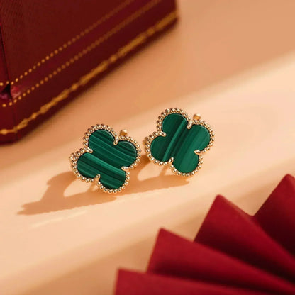 [Basjewels]CLOVER MEDIUM 1 MOTIFS MALACHITE  EARRINGS