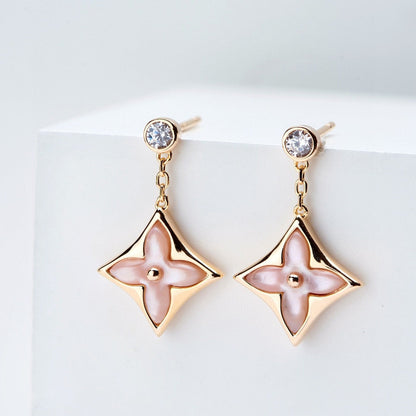 [Basjewels]DOUBLE STAR PINK GOLD MOP DROP EARRINGS