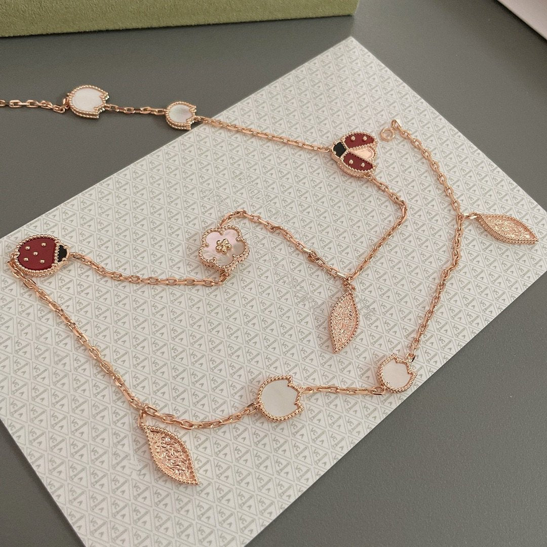 [Basjewels]LUCKY SPRING 15 MOTIFS ROSE GOLD NECKLACE