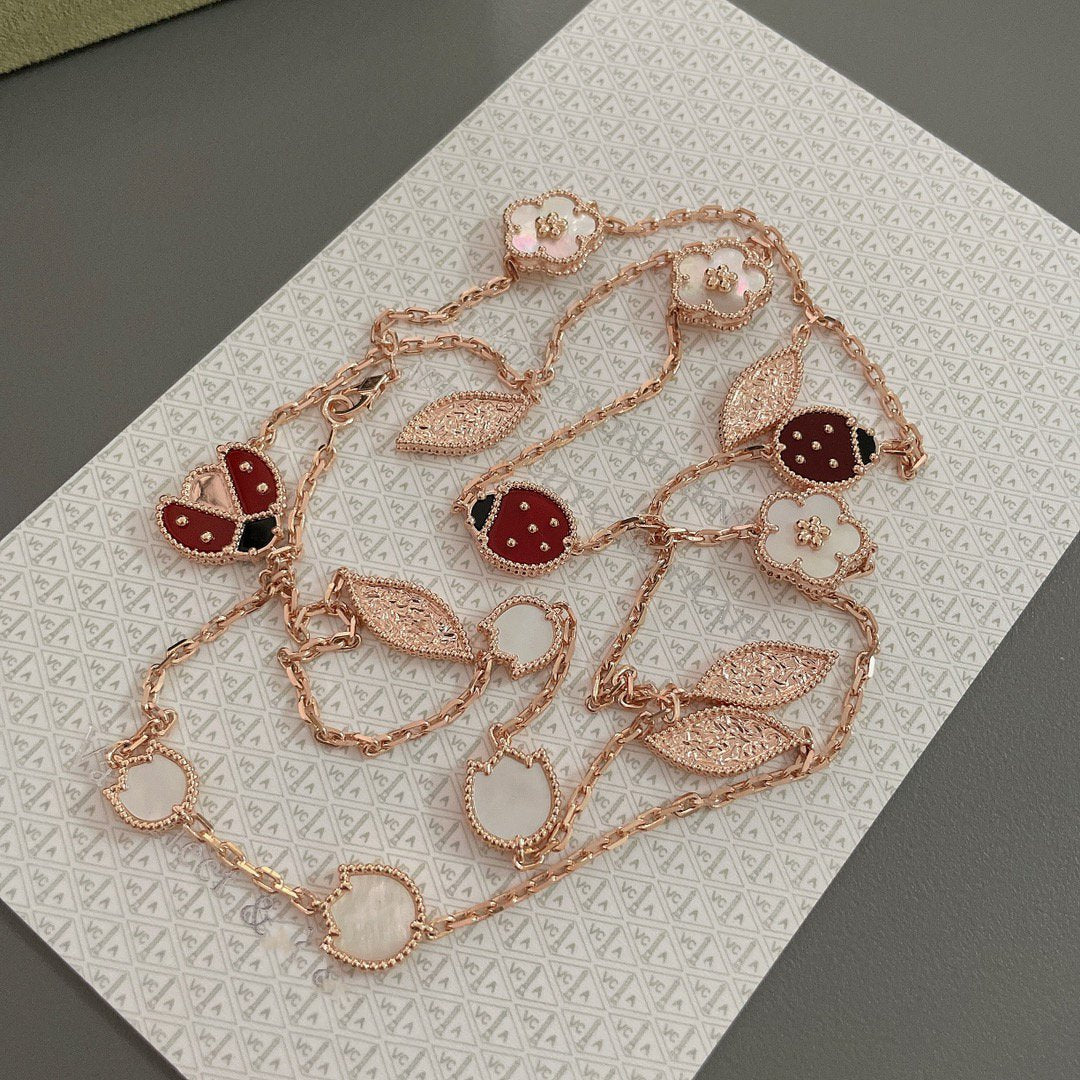 [Basjewels]LUCKY SPRING 15 MOTIFS ROSE GOLD NECKLACE