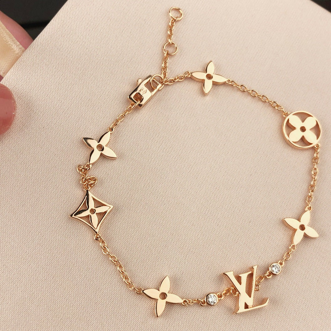 [Basjewels]STAR AND SUN 7 MOTIFS GOLD BRACELET