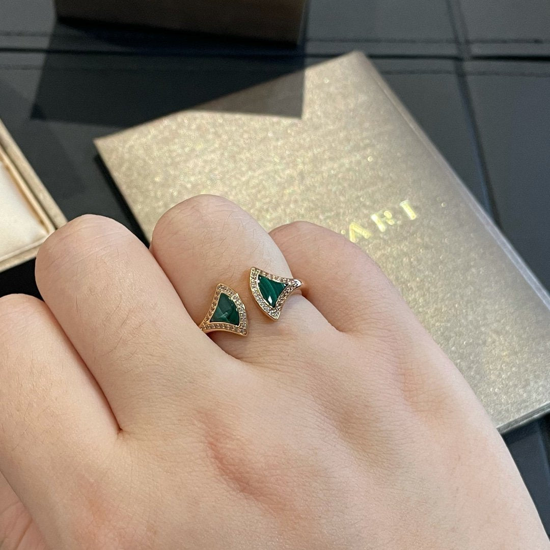 [Basjewels]DREAM MALACHITE DIAMOND OPEN RING