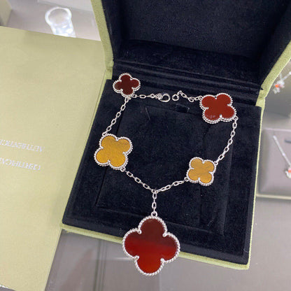 [Basjewels]CLOVER 5 MOTIFS SIVLER CARNELIAN TIGER EYE BRACELET