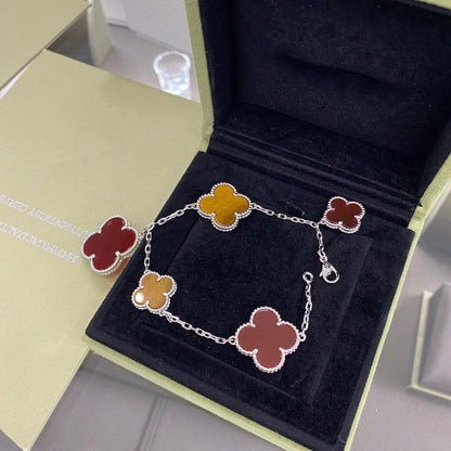 [Basjewels]CLOVER 5 MOTIFS SIVLER CARNELIAN TIGER EYE BRACELET