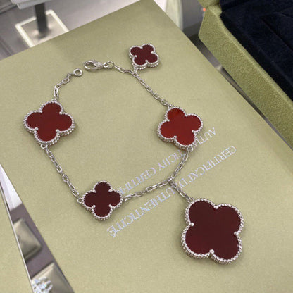 [Basjewels]CLOVER 5 MOTIFS SIVLER CARNELIAN BRACELET