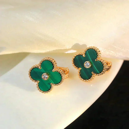 [Basjewels]CLOVER MEDIUM 1 MOTIFS MALACHITE DIAMOND EARRINGS