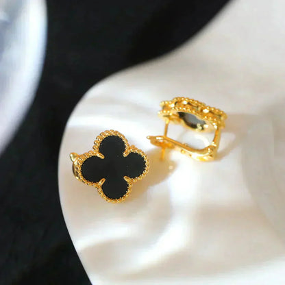 [Basjewels]CLOVER MEDIUM 1 MOTIFS  ONYX STUD EARRINGS