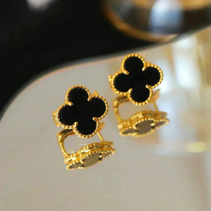 [Basjewels]CLOVER MEDIUM 1 MOTIFS  ONYX STUD EARRINGS