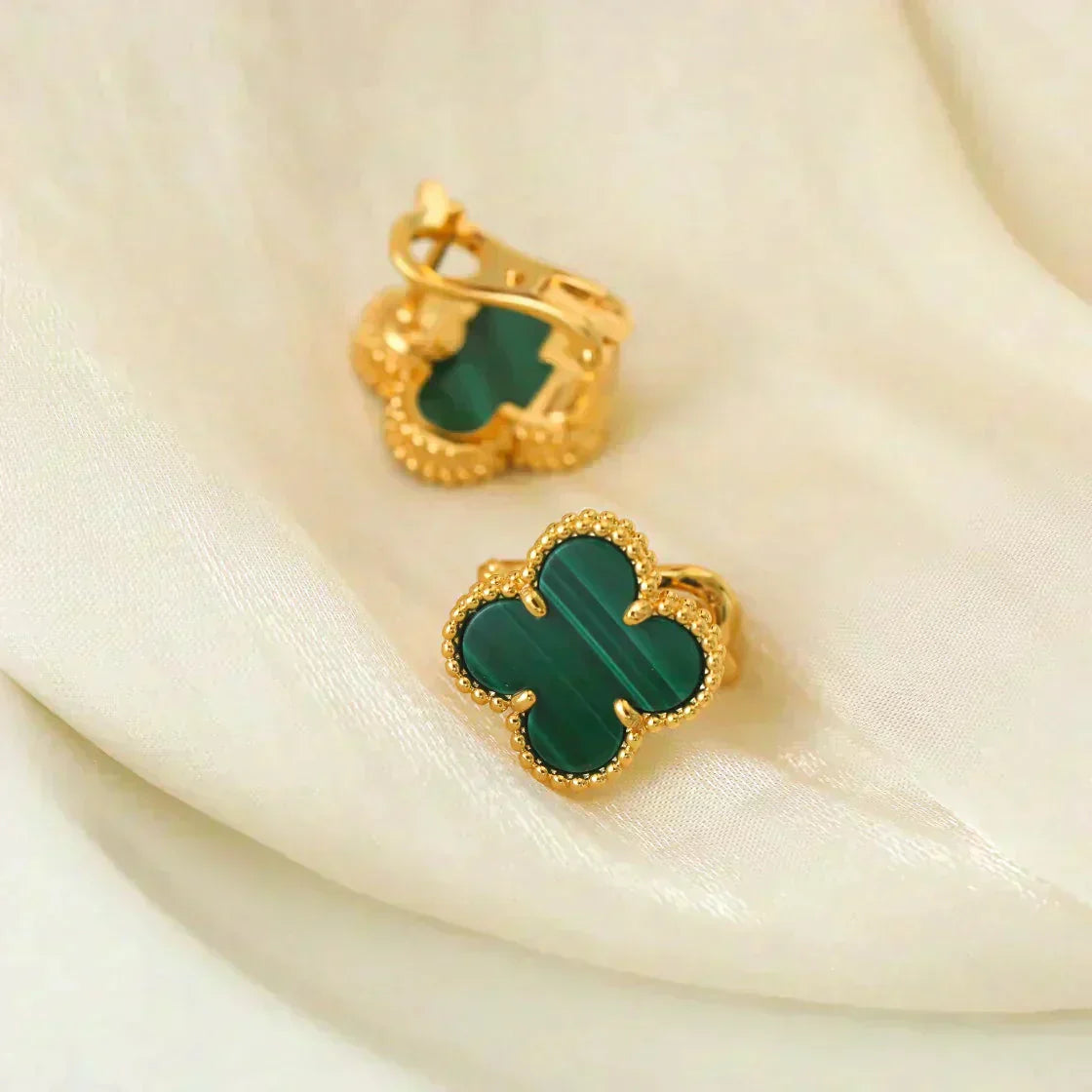 [Basjewels]CLOVER MEDIUM 1 MOTIFS MALACHITE  EARRINGS