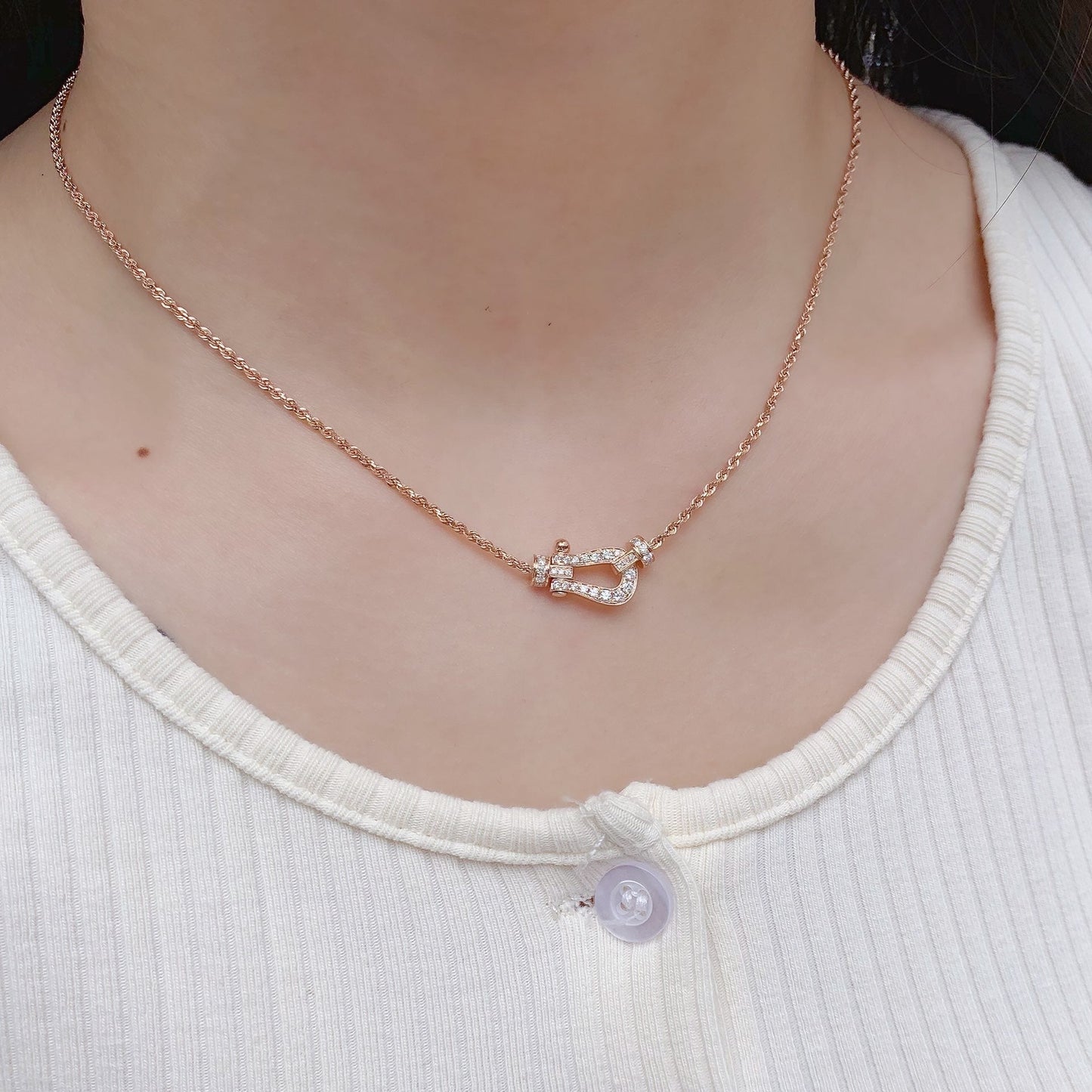 [Basjewels]FORCE 10 PINK GOLD DIAMOND NECKLACE