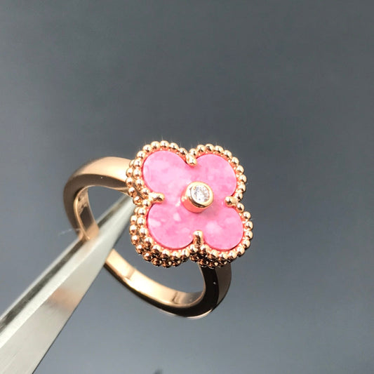 [Basjewels]CLOVER RHODONITE ROSE GOLD RING