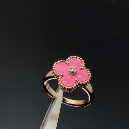 [Basjewels]CLOVER RHODONITE ROSE GOLD RING